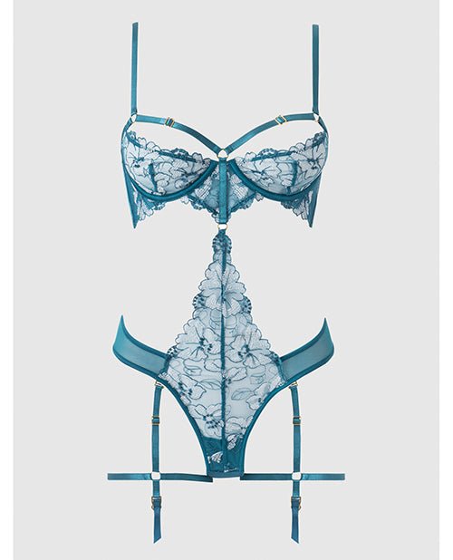 Nova Lace Teddy w/Garters - Jade Blue 3X/4X | Shop Lowest Prices at Funlove.com