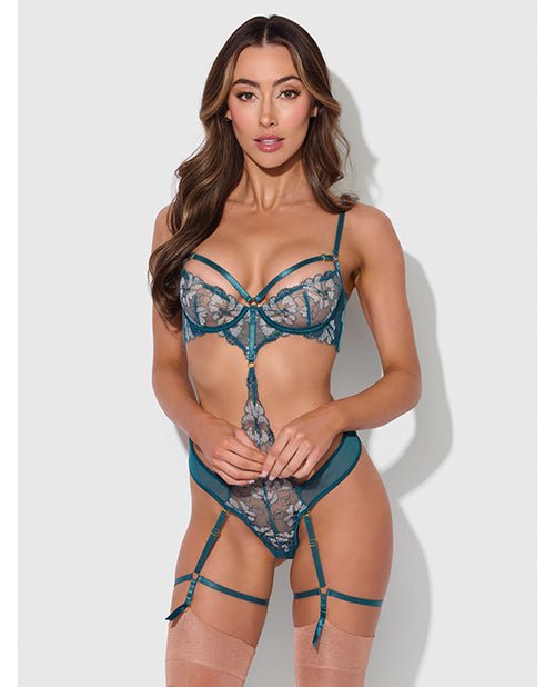 Nova Lace Teddy w/Garters - Jade Blue XL | Shop Lowest Prices at Funlove.com