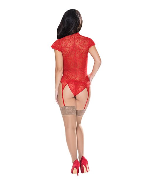 Ooh La Lace Cap Sleeve Basque & Tanga Panty Red S/M | Shop Lowest Prices at Funlove.com