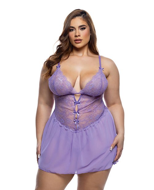 Paradise Dream Lace and Mesh Babydoll w/Thong - Lilac 1X/2X | Shop Lowest Prices at Funlove.com
