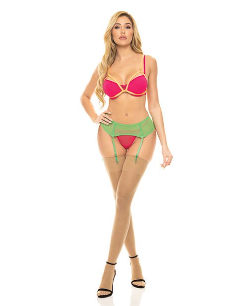 Pink Lipstick Come to Me Bra, Garter Belt & G - String Neon S/M | Shop Lowest Prices at Funlove.com