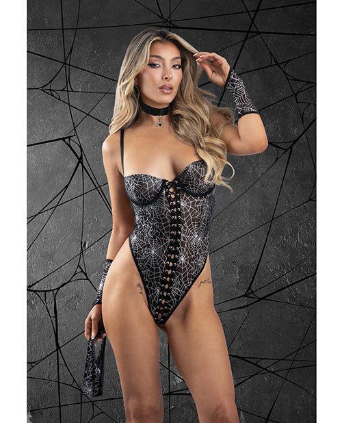 Play Into My Web Lace - up Teddy 4 pc Set - Black L/XL | Shop Lowest Prices at Funlove.com