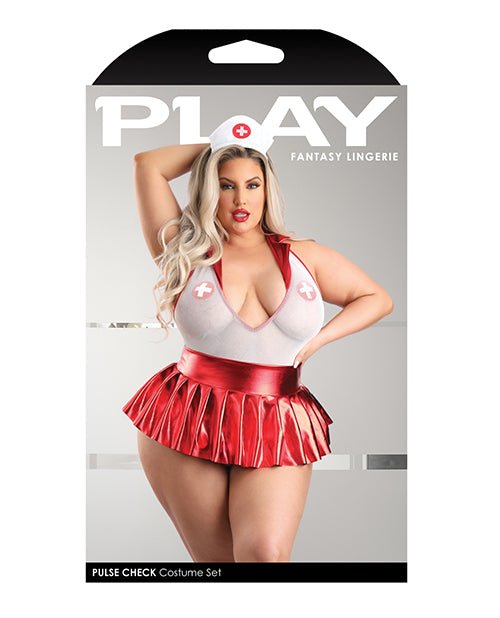 Play Pulse Check Collared Teddy W/open Back, Pleated Skirt, Medic Hat & Pasties Red/white | Shop Lowest Prices at Funlove.com