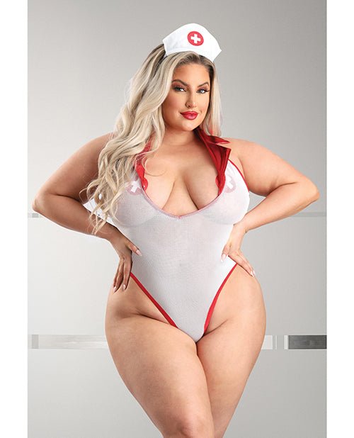 Play Pulse Check Collared Teddy W/open Back, Pleated Skirt, Medic Hat & Pasties Red/white | Shop Lowest Prices at Funlove.com