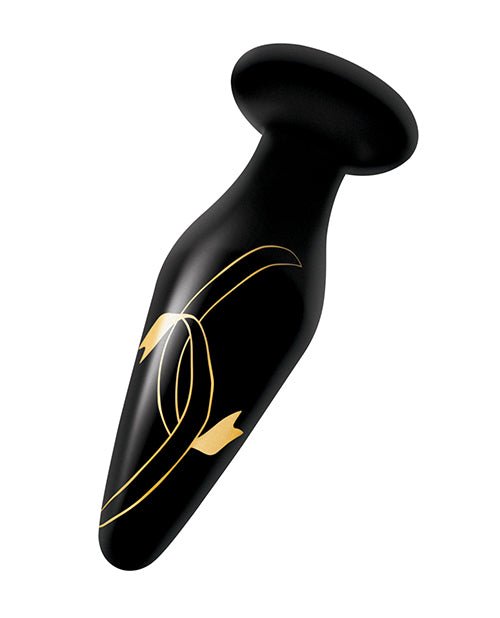 Secret Kisses 4.5" Handblown Glass Plug - Black/Gold | Shop Lowest Prices at Funlove.com