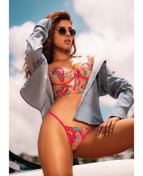 Seductive Garden Floral Mesh Bralette w/G - String 2 pc Set - Multi - Color S/M | Shop Lowest Prices at Funlove.com