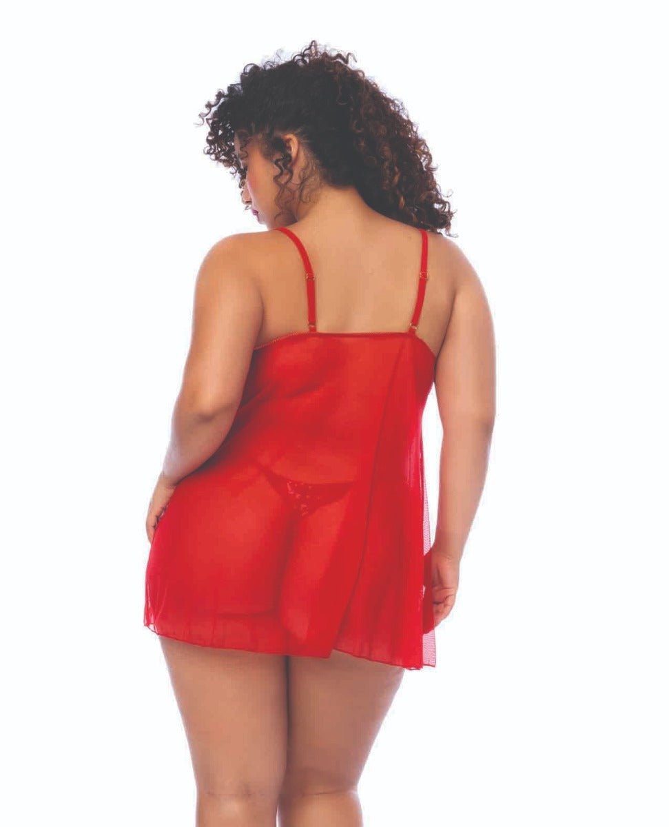 Sequin Embellished Babydoll w/G - String - Red 3X/4X | Shop Lowest Prices at Funlove.com