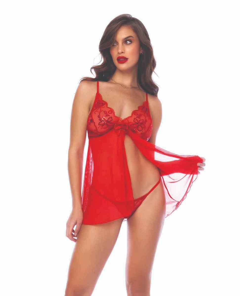 Sequin Embellished Babydoll w/G - String - Red SM | Shop Lowest Prices at Funlove.com