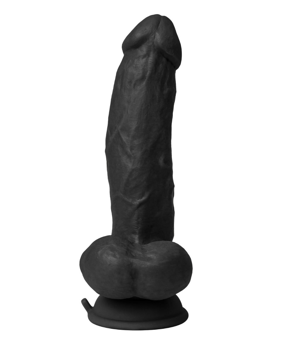 Shaft Flexskin Liquid Silicone 8.5" Vibrating Side Curve Dong w/Balls - Black | Shop Lowest Prices at Funlove.com