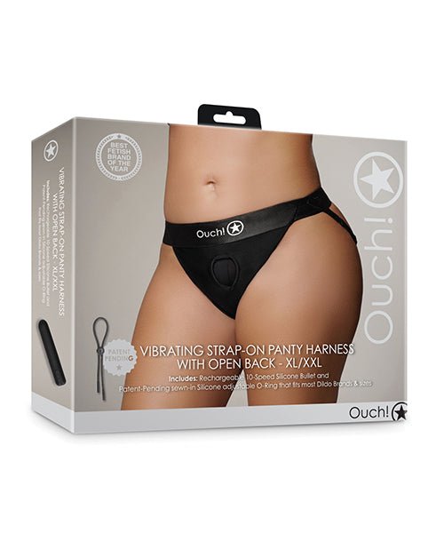 Shots Ouch Vibrating Strap On Panty Harness w/Open Back - Black XL/XXL | Shop Lowest Prices at Funlove.com
