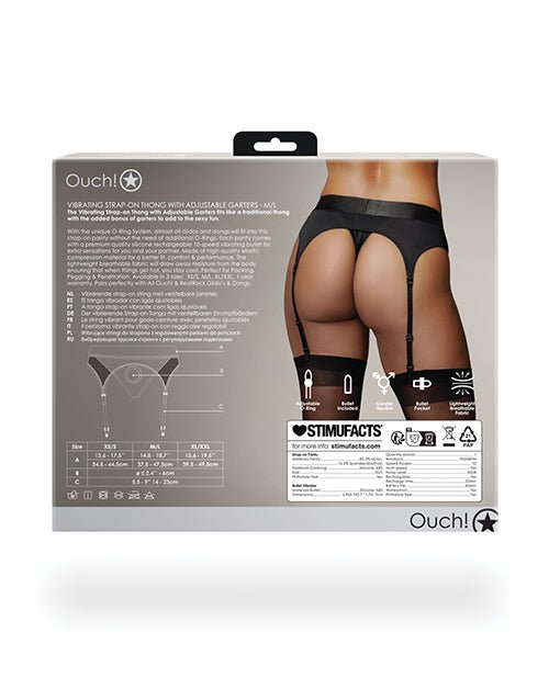 Shots Ouch Vibrating Strap On Thong w/Adjustable Garters - Black M/L | Shop Lowest Prices at Funlove.com