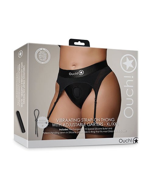Shots Ouch Vibrating Strap On Thong w/Adjustable Garters - Black XL/XXL | Shop Lowest Prices at Funlove.com