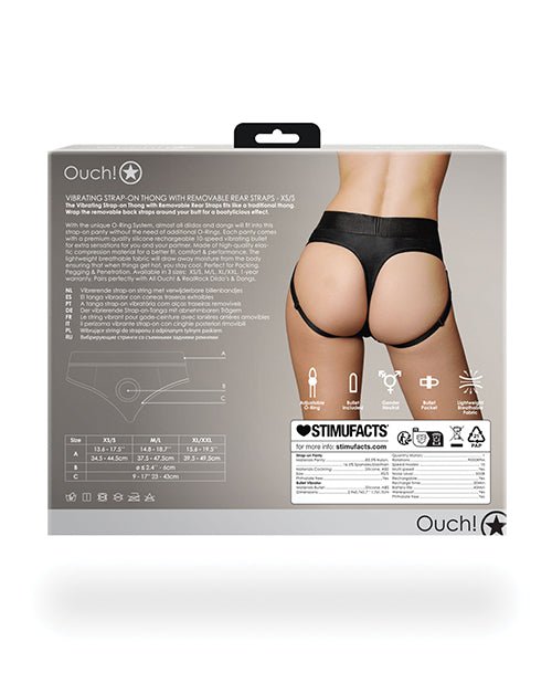 Shots Ouch Vibrating Strap On Thong w/Removable Rear Straps - Black XS/S | Shop Lowest Prices at Funlove.com