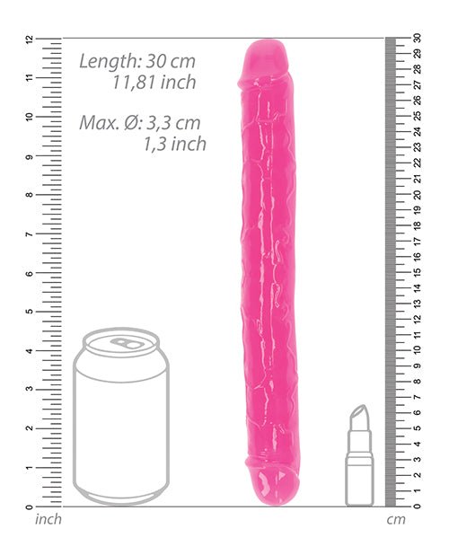 Shots RealRock 12" Double Dong Glow in the Dark - Neon Pink | Shop Lowest Prices at Funlove.com