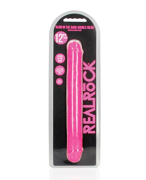 Shots RealRock 12" Double Dong Glow in the Dark - Neon Pink | Shop Lowest Prices at Funlove.com