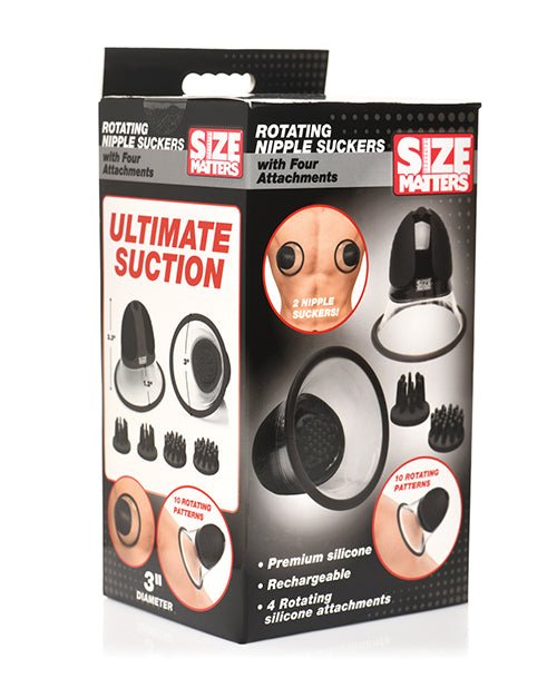 Size Matters 10X Rotating Silicone Nipple Suckers w/ 4 Attachments - Black | Shop Lowest Prices at Funlove.com