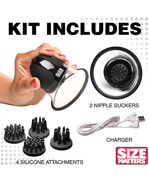 Size Matters 10X Rotating Silicone Nipple Suckers w/ 4 Attachments - Black | Shop Lowest Prices at Funlove.com
