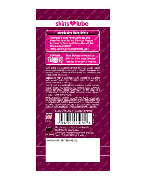 Skins Excite Water Based Lubricant - 5 ml Foil | Shop Lowest Prices at Funlove.com