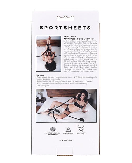 Sportsheets Velvet Noir Adjustable Hog Tie & Cuff Set - Black | Shop Lowest Prices at Funlove.com