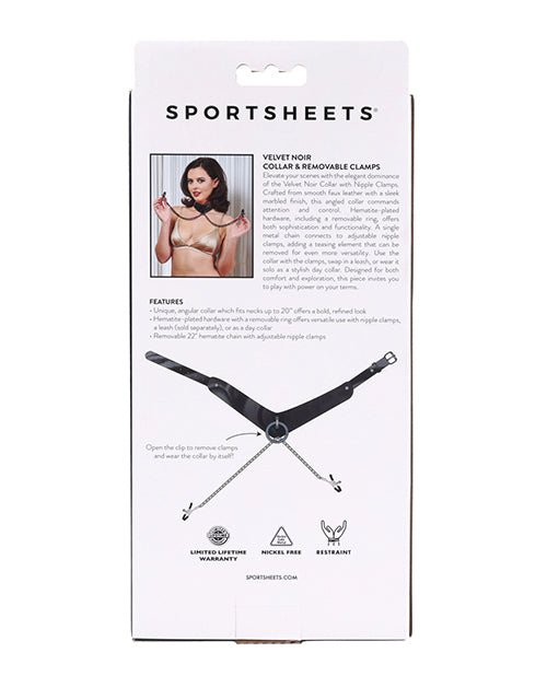 Sportsheets Velvet Noir Collar & Removable Clamps - Black | Shop Lowest Prices at Funlove.com