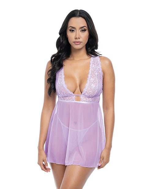 Stassi Lace & Mesh Babydoll w/G - String 2 pc Set - Lavender L/XL | Shop Lowest Prices at Funlove.com