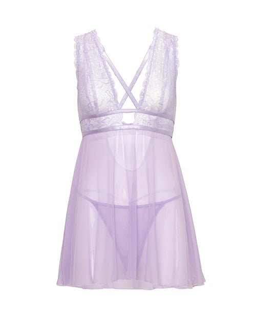 Stassi Lace & Mesh Babydoll w/G - String 2 pc Set - Lavender L/XL | Shop Lowest Prices at Funlove.com