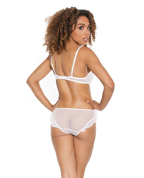 Stretch Mesh Ruffled Crotchless Teddy White SM | Shop Lowest Prices at Funlove.com