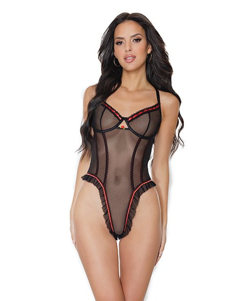 Stretch Mesh Underwire Teddy With Ribbon Detail | Shop Lowest Prices at Funlove.com