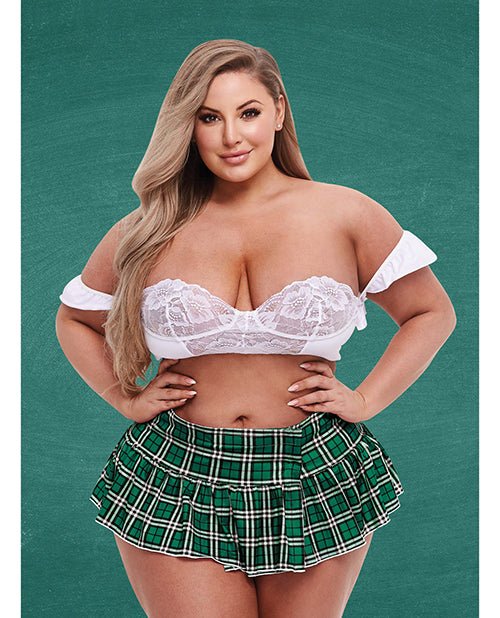 Teacher's Pet Schoolgirl Bustier & Skirt Green/White QN | Shop Lowest Prices at Funlove.com