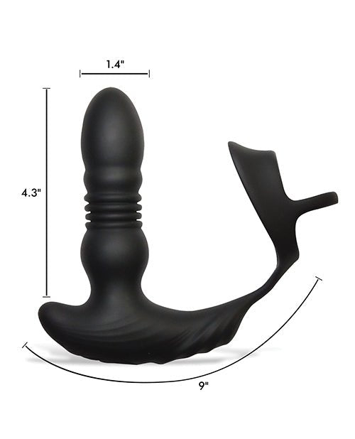 ThunderPlugs 10X Thrusting Silicone Vibrator w/Cock & Ball Strap & Remote - Black | Shop Lowest Prices at Funlove.com