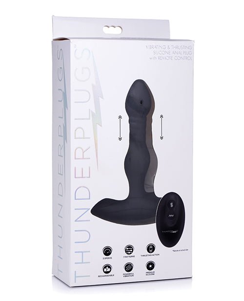 ThunderPlugs Silicone Vibrating & Thrusting Plug w/Remote - Black | Shop Lowest Prices at Funlove.com