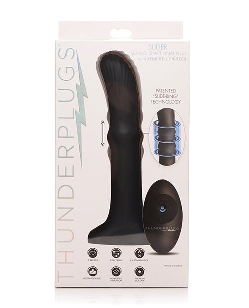 ThunderPlugs Sliding Shaft Silicone Vibrator w/Remote - Black | Shop Lowest Prices at Funlove.com