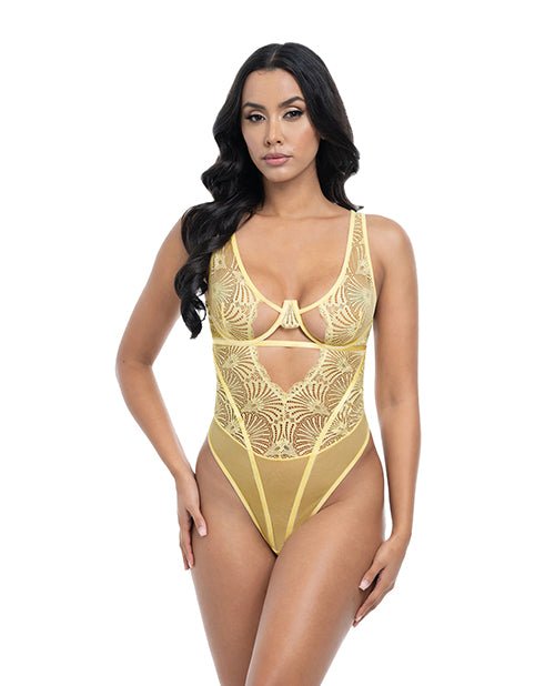 Tiana Scallop Lace & Mesh Underwire Teddy - Pale Banana S/M | Shop Lowest Prices at Funlove.com