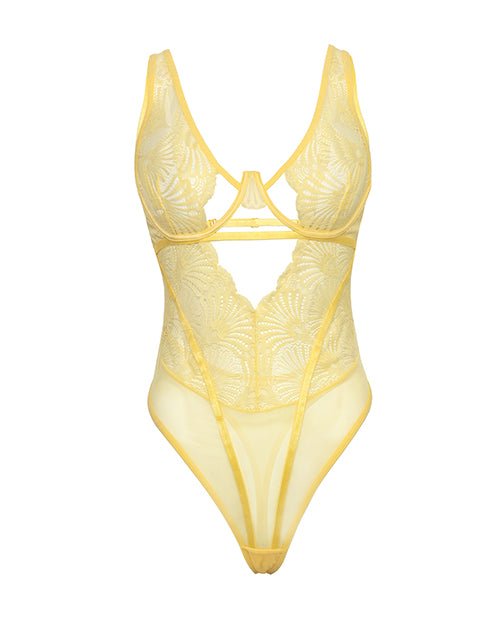 Tiana Scallop Lace & Mesh Underwire Teddy - Pale Banana S/M | Shop Lowest Prices at Funlove.com