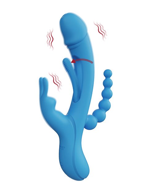 Trilux Kinky Finger Rabbit Vibrator w/ Anal Beads - Blue | Shop Lowest Prices at Funlove.com