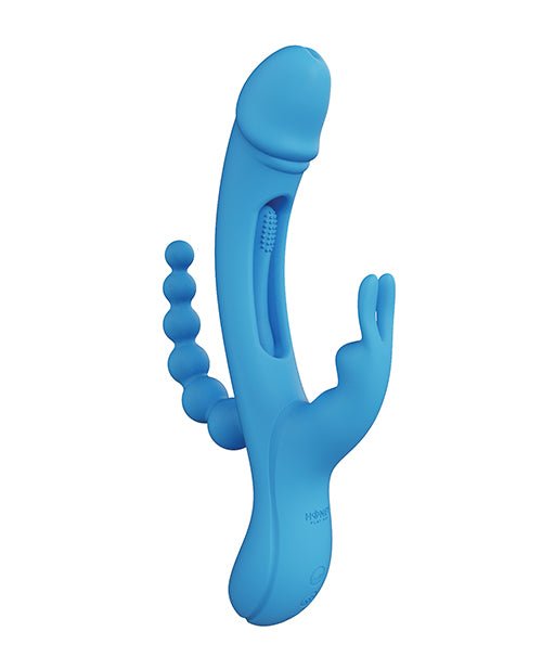 Trilux Kinky Finger Rabbit Vibrator w/ Anal Beads - Blue | Shop Lowest Prices at Funlove.com