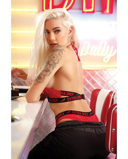 Vibes Extra Spicy Halter Bralette & Cheeky Panty Chili Red S/m | Shop Lowest Prices at Funlove.com