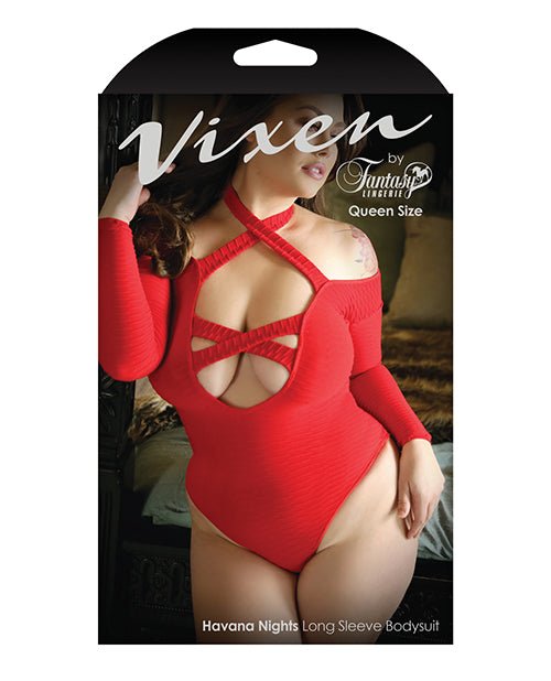 Vixen Havana Nights Long Sleeve Bodysuit W/snap Closure Red Qn | Shop Lowest Prices at Funlove.com