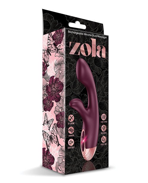 Zola Rechargeable Silicone Dual Massager - Burgundy/Rose Gold | Shop Lowest Prices at Funlove.com