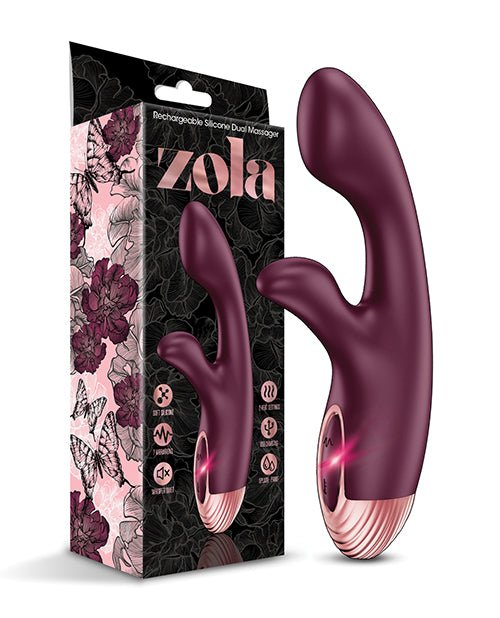 Zola Rechargeable Silicone Dual Massager - Burgundy/Rose Gold | Shop Lowest Prices at Funlove.com