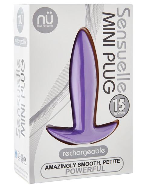 Mini butt plug with 15 vibration patterns and flared base.