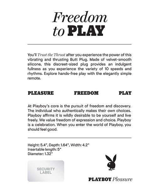 Playboy Pleasure Trust The Thrust Butt Plug - Black