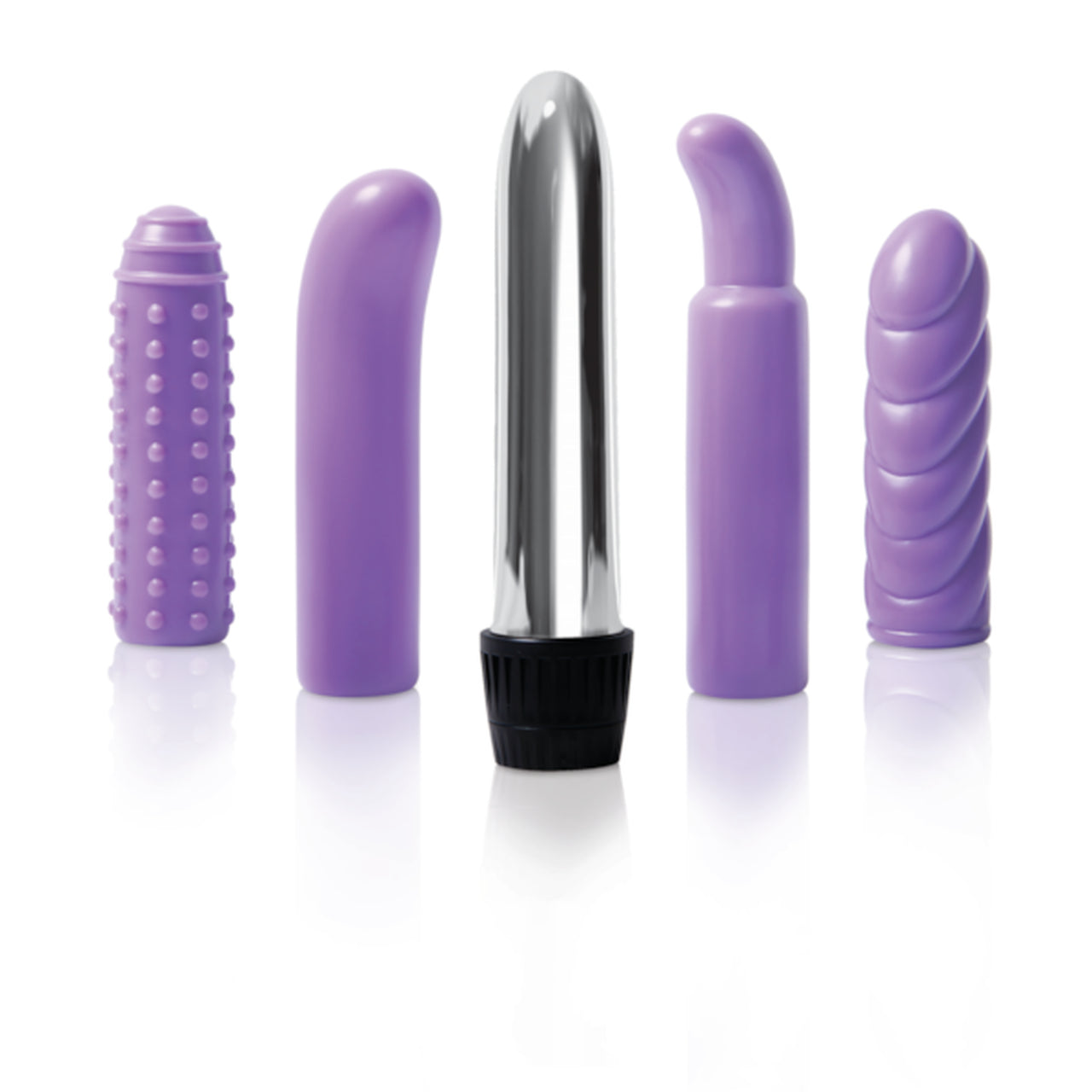 Evolved Multi Sleeve Vibrator Kit W/4 Textured Sleeves & Vibe - Purple