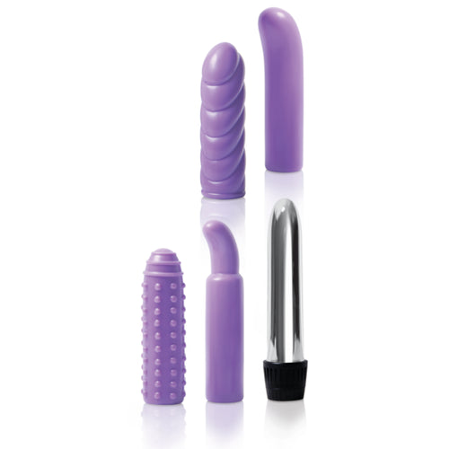 Evolved Multi Sleeve Vibrator Kit W/4 Textured Sleeves & Vibe - Purple
