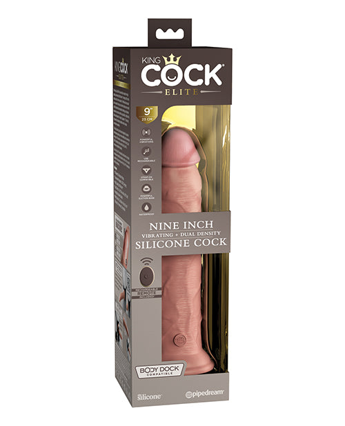 King Cock Elite 9" Dual Density Vibrating Silicone Cock W/remote - Light