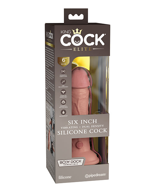 King Cock Elite 6" Dual Density Vibrating Silicone Cock- Light