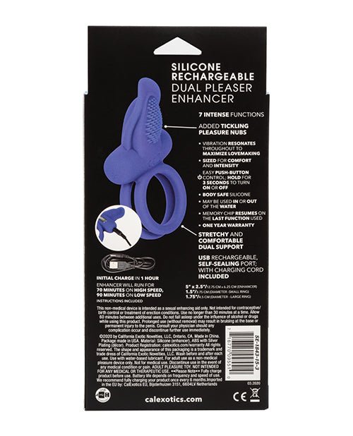 Couples Enhancers Silicone Rechargeable Dual Pleaser Enhancer - Blue | Shop Lowest Prices at Funlove.com