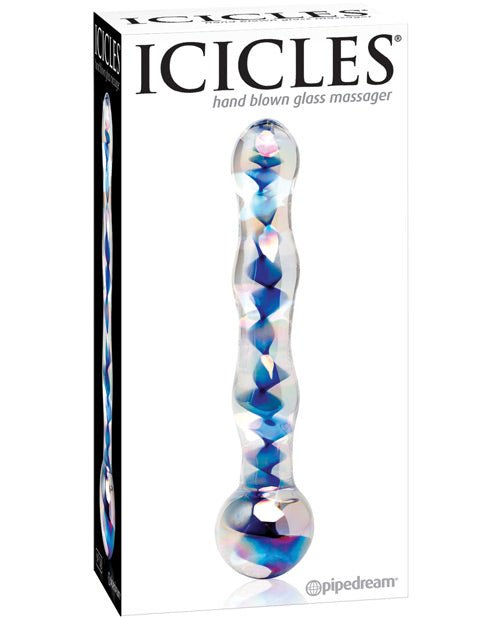 Icicles No. 8 Hand Blown Glass Massager - Clear W/inside Blue Swirls | Shop Lowest Prices at Funlove.com
