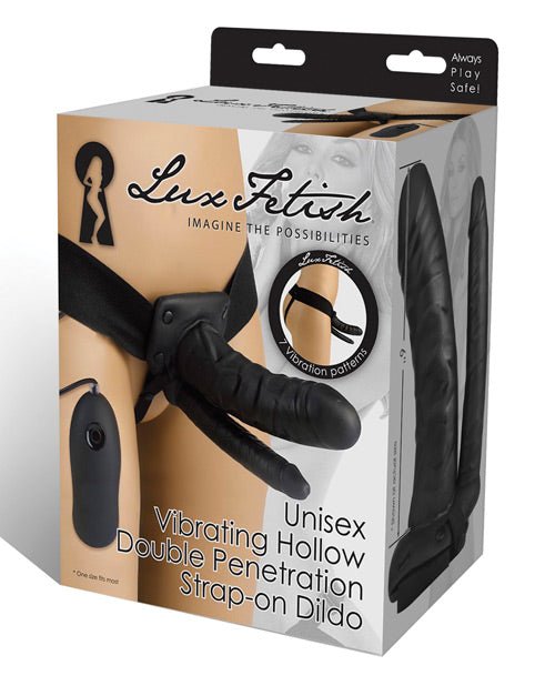 Lux Fetish Unisex Vibrating Hollow Double Penetration Strap On Dildo | Shop Lowest Prices at Funlove.com