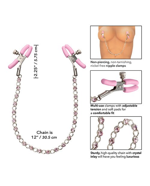 Nipple Play Crystal Chain Nipple Clamps - Pink | Shop Lowest Prices at Funlove.com